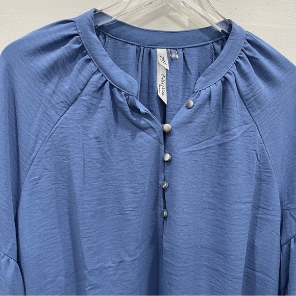 NY Collection Blue Balloon Sleeve Blouse Button Front Size 2X - Picture 5 of 12